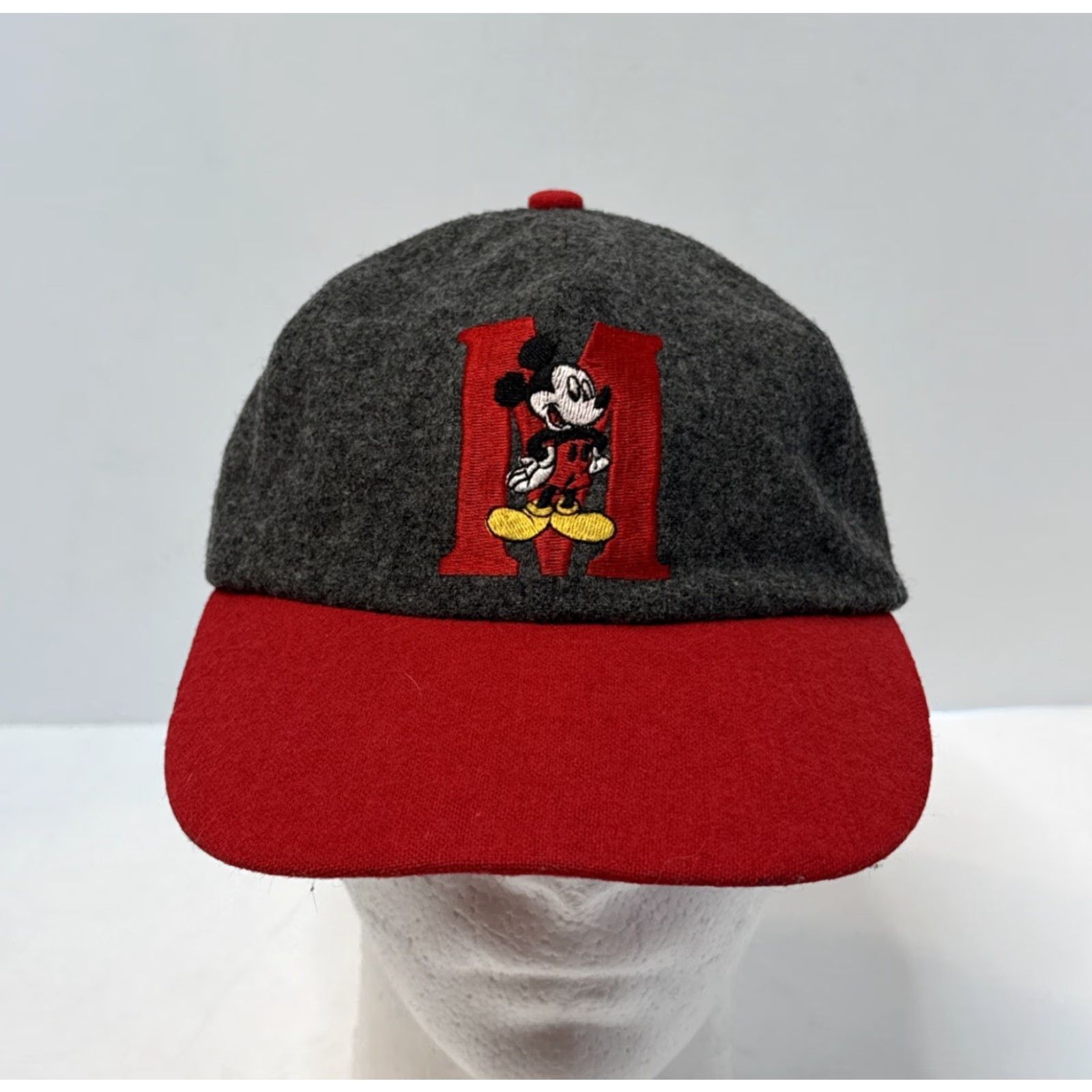 Mickey Unlimited VINTAGE Mickey Unlimited Disney Hat Gray Red OSFA Adult Wool Snapback Cap Mens Hip Hop 90s Size ONE SIZE - 2 Thumbnail