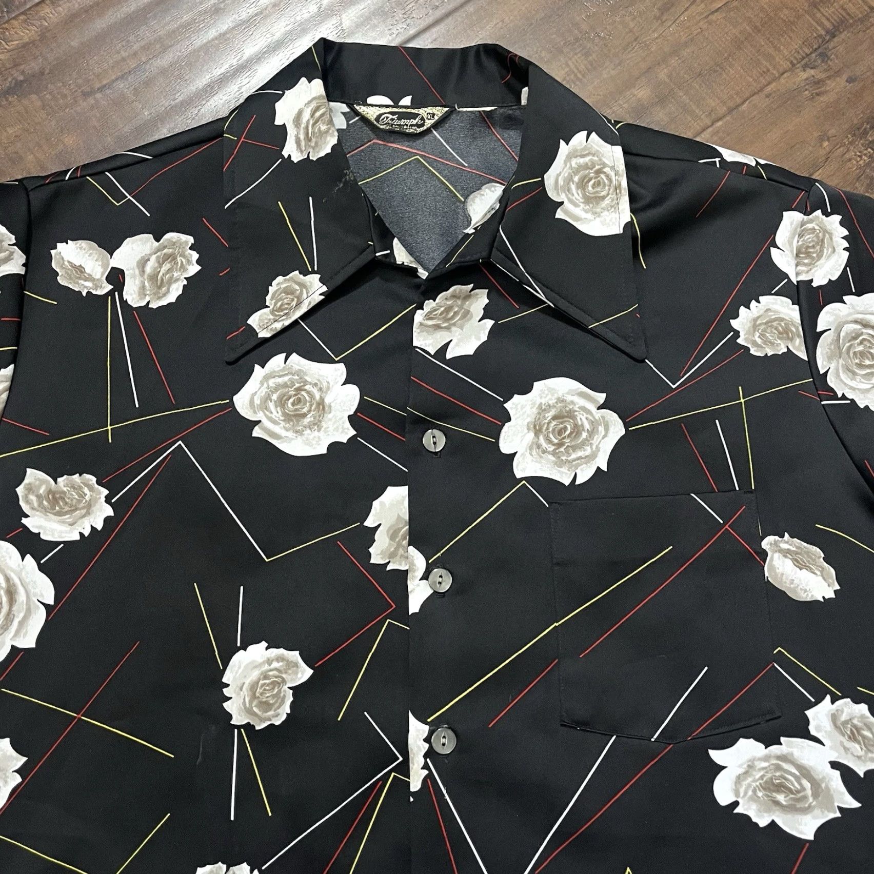 Vintage 70s 60s Disco Button Shirt Triumph California Hawaiian Mens XL Funky