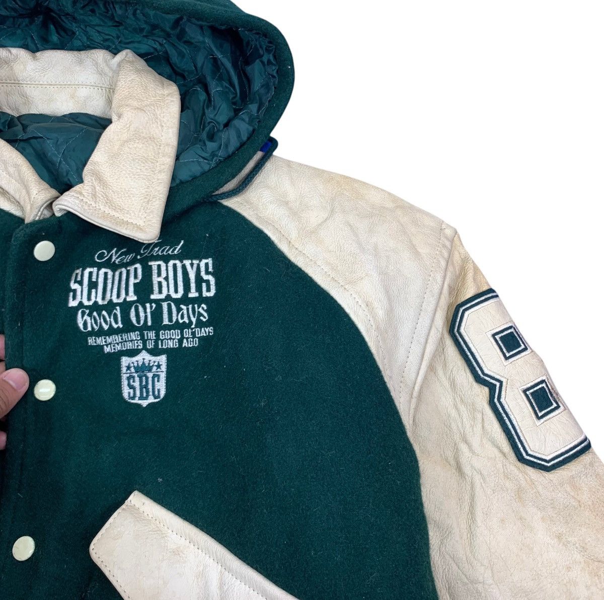 Other VINTAGE SCOOP BOYS VARSITY LEATHER BOMBER JACKET HOODIE Size US M / EU 48-50 / 2 - 6 Thumbnail