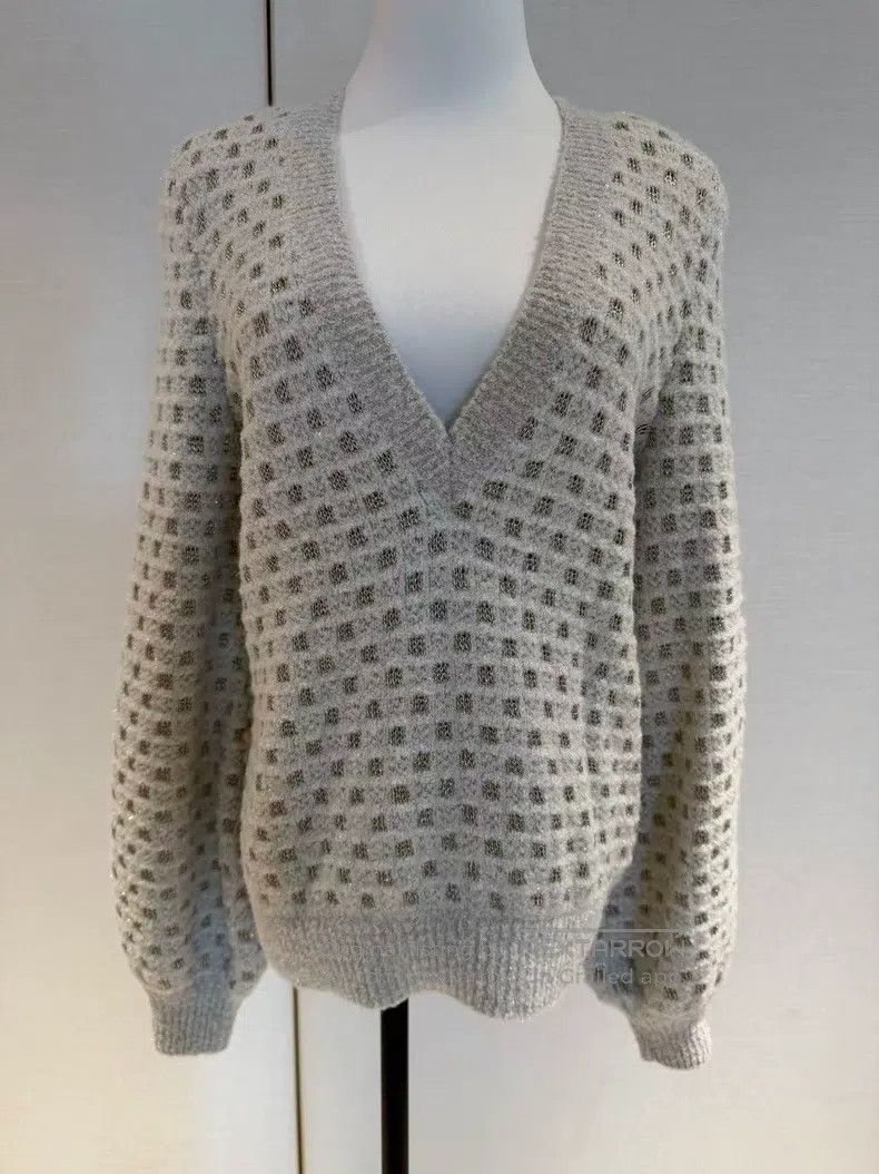 Chanel Chanel 17A beige mixed gold silk checkered knit sweater Size XS / US 0-2 / IT 36-38 - 1 Thumbnail