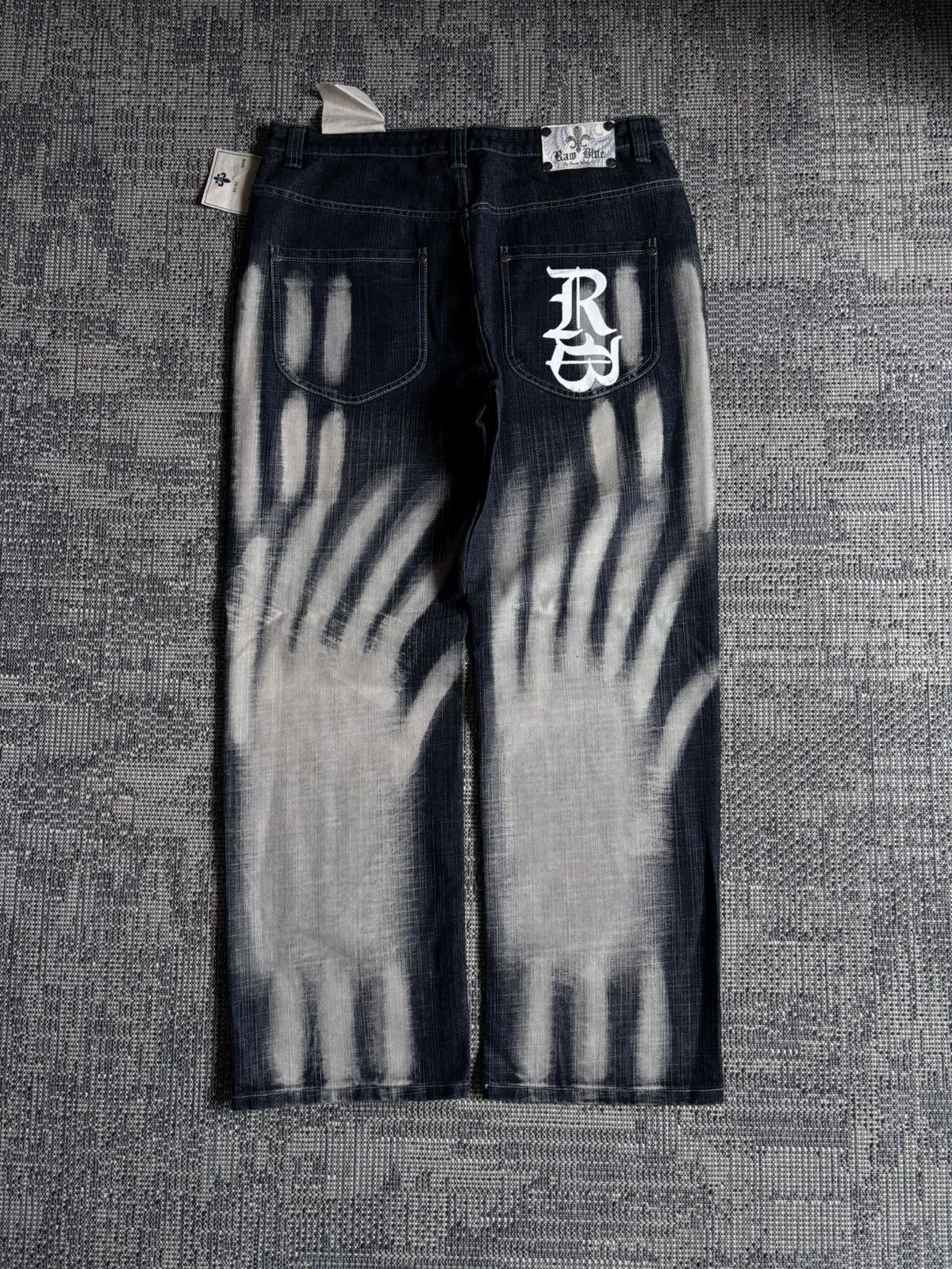 Other Y2K Raw Blue Vintage Wide Leg Jeans Hand Graphic Faded Black Size US 36 / EU 52 - 2 Thumbnail
