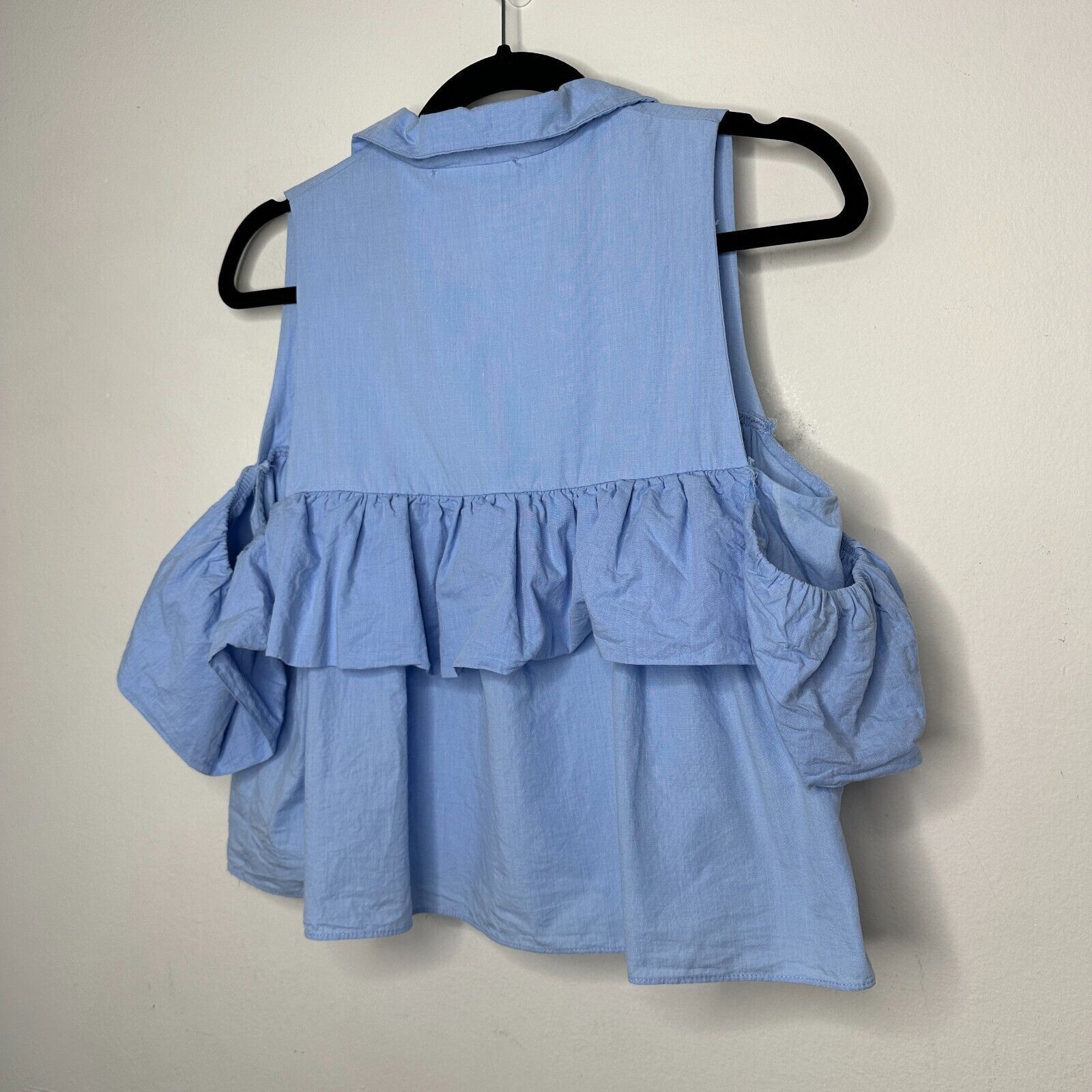Other Denim Blue Ruffled Cold Shoulder Half Button Flowy Blouse S Size S / US 4 / IT 40 - 2 Thumbnail