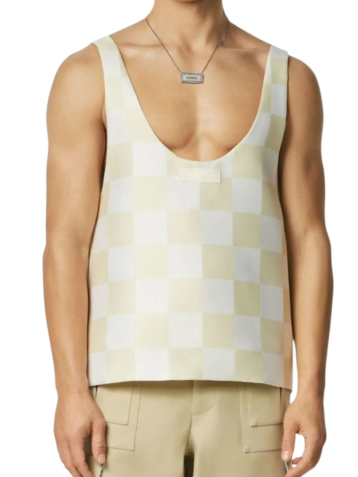 Versace Versace Men’s Checked Top White Beige Size M - New Size US M / EU 48-50 / 2 - 1 Thumbnail