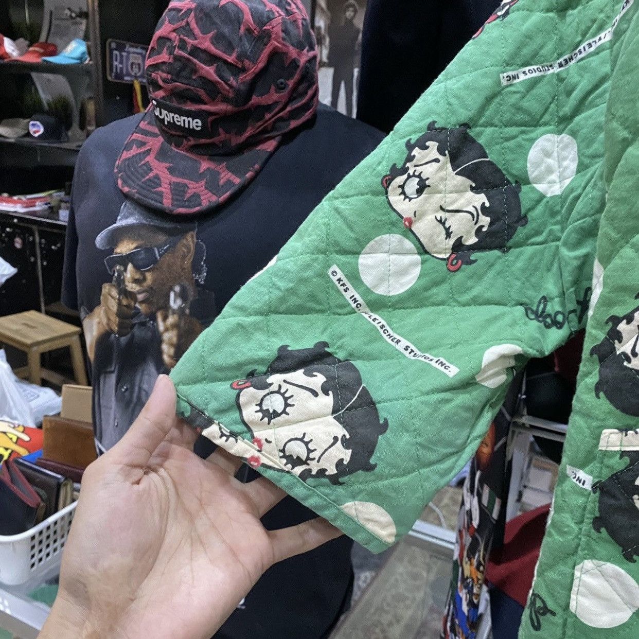 Anime Vintage 90s Betty Boop Full Print Quilted Jacket Green Size US L / EU 52-54 / 3 - 6 Thumbnail