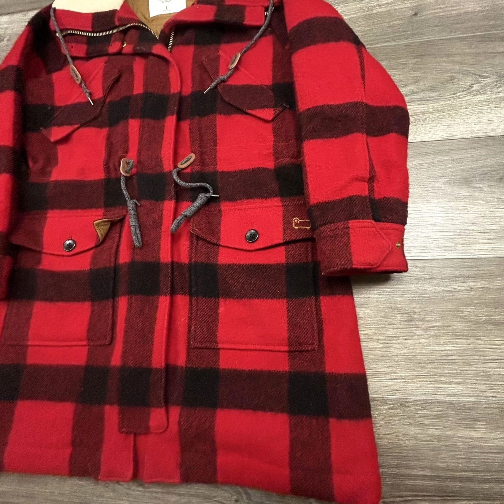 Vintage Woolrich Abercrombie & Fitch Coat Womens Large Red Buffalo Plaid Wool Parka Size L / US 10 / IT 46 - 4 Thumbnail