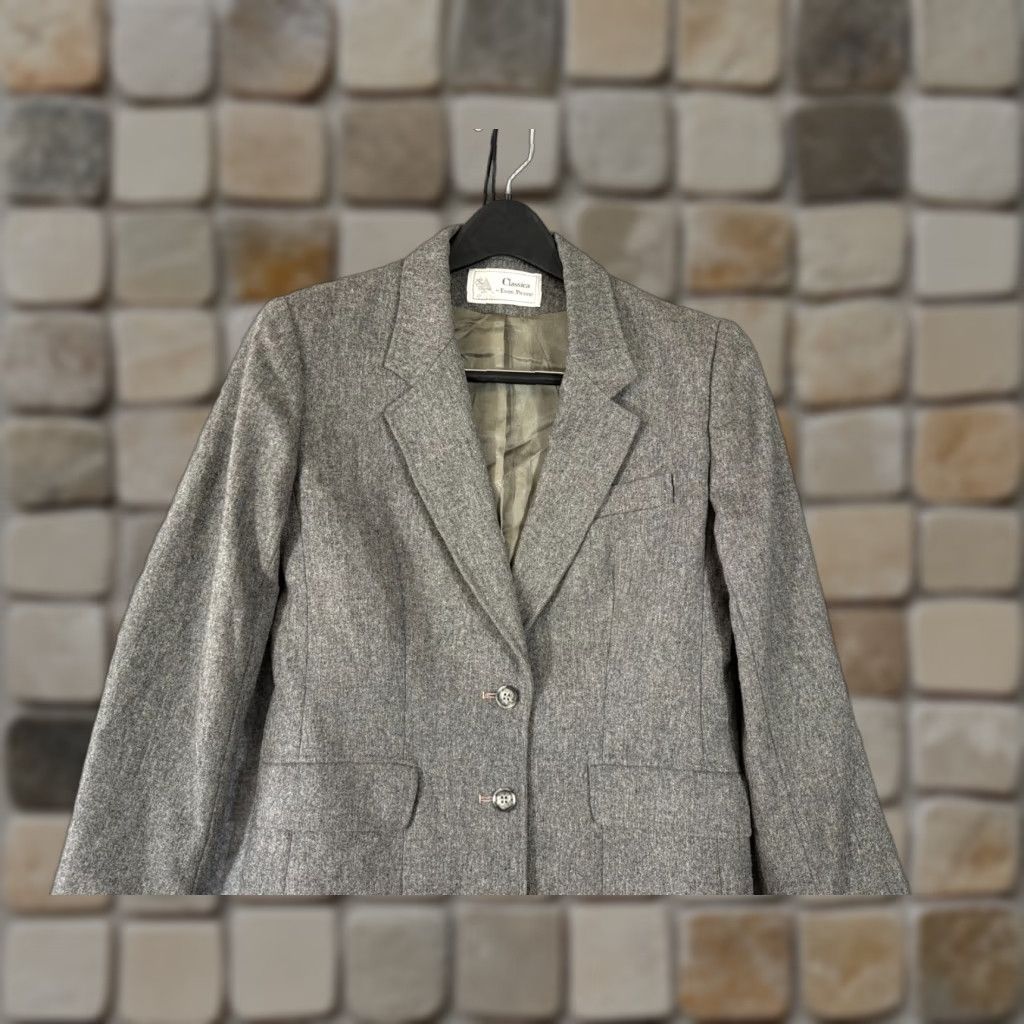 Evan Picone VINTAGE Classica Evan-Picone Wall Blazer Jacket Womens 8 Heather Gray Lined Notch Lapel Size M / US 6-8 / IT 42-44 - 1 Thumbnail