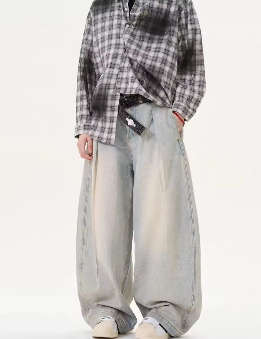 Jeans Baggy Double Pleated Straight Wide Leg Vintage