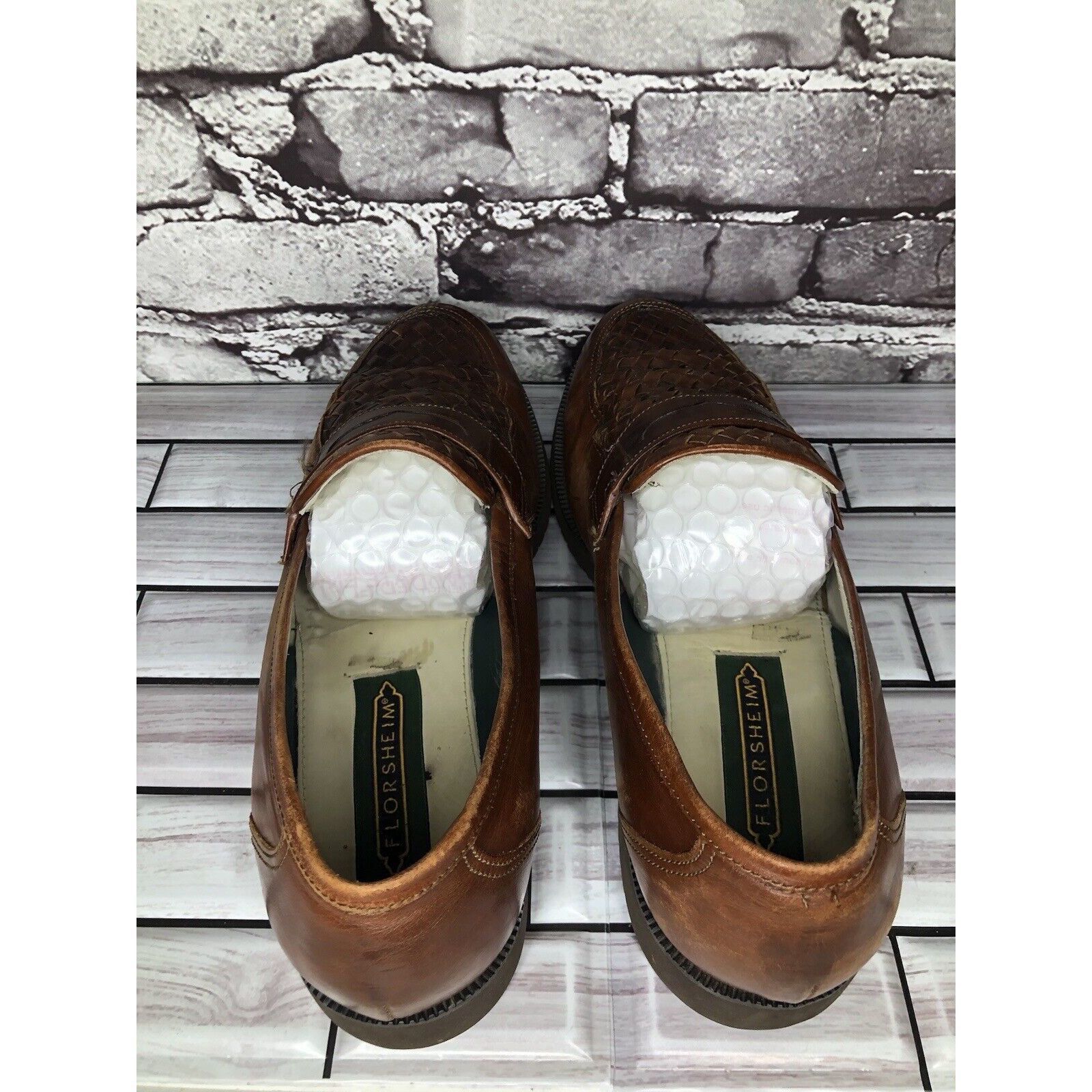 Florsheim Florsheim Vibram Brown Leather Woven Hand Sewn Dress Loafers Size US 9.5 / EU 42-43 - 4 Thumbnail