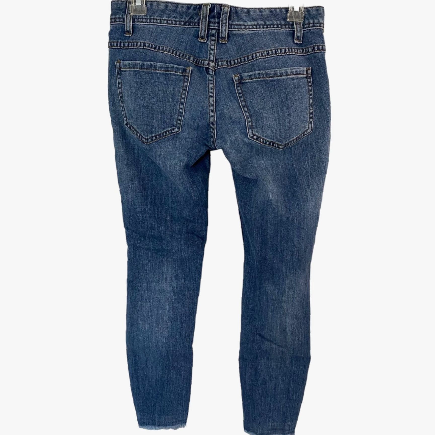 Free People Free People Skinny Jeans Womens 25 Blue Denim Mid Distressed Raw Hem Ankle Cropped Pockets Stretch Cotton Blend Denim 5-Pocket Womens Jeans Size 42" / US 20 - 3 Thumbnail