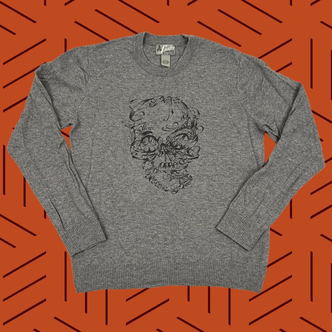 Lucky Brand VINTAGE Lucky Brand Y2K Knitwear Sweater Unisex Adults M Gray Wool Skull Print Crew Neck Pullover Knit Size US M / EU 48-50 / 2 - 1 Thumbnail