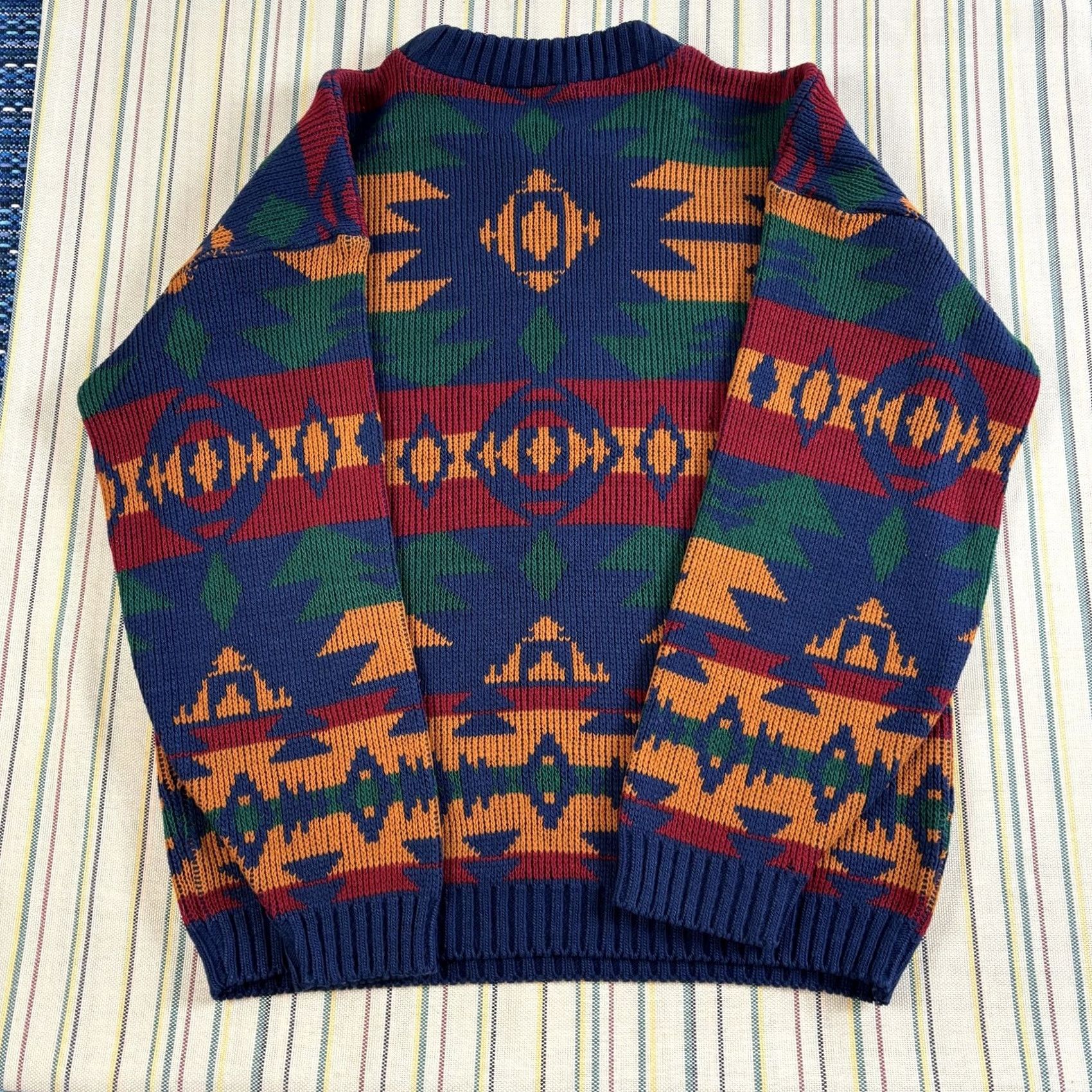 Vintage Rose Sweater Medium Navy Blue Aztec Knit Pullover Usa 90s Mens, Men's — image 2 of 6