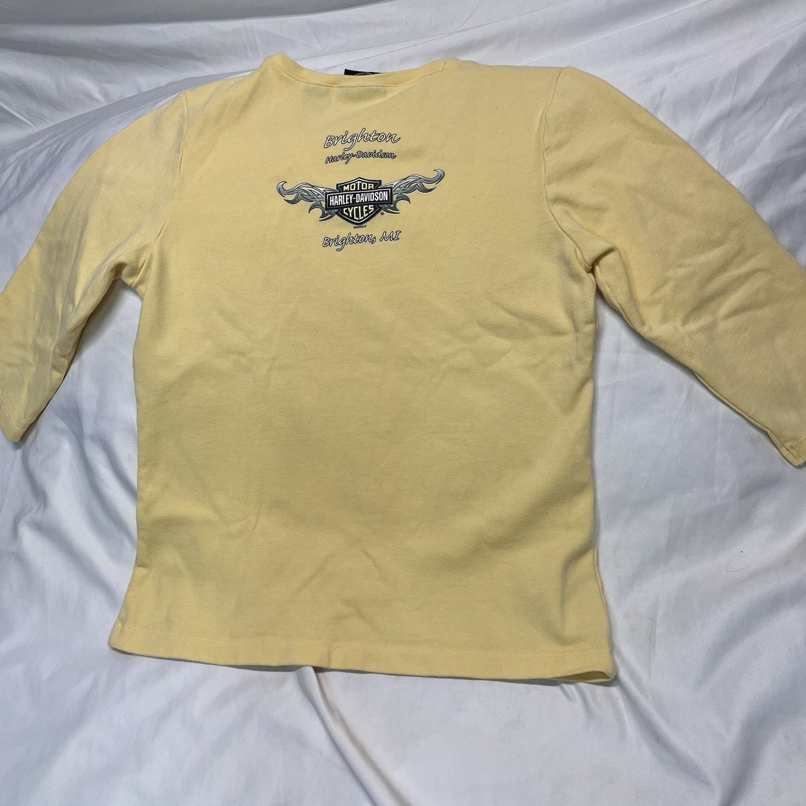 Harley Davidson Vintage Yellow 3/4 Sleeve Tshirt Glitter Graphic Brighton MI Size M / US 6-8 / IT 42-44 - 5 Thumbnail