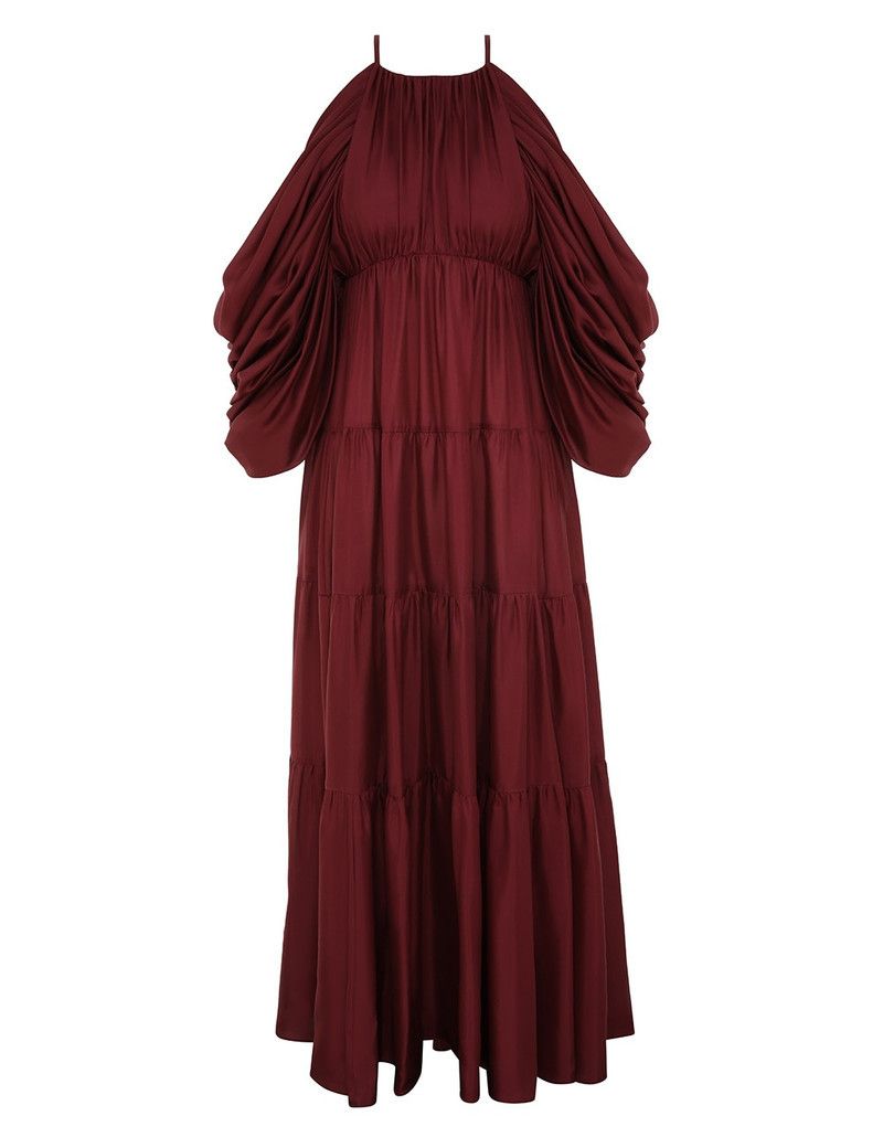 Zimmermann oc11z0226 Tallow Gathered Maxi Dress In Burgundy Size M / US 6-8 / IT 42-44 - 1 Thumbnail