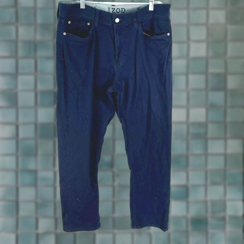 Izod IZOD Mens Regular Fit Flat Front Straight Leg Casual Blue Pants 36 Regular Blue, Chino, City Theme Mens Pants Size US 36 / EU 52 - 1 Thumbnail