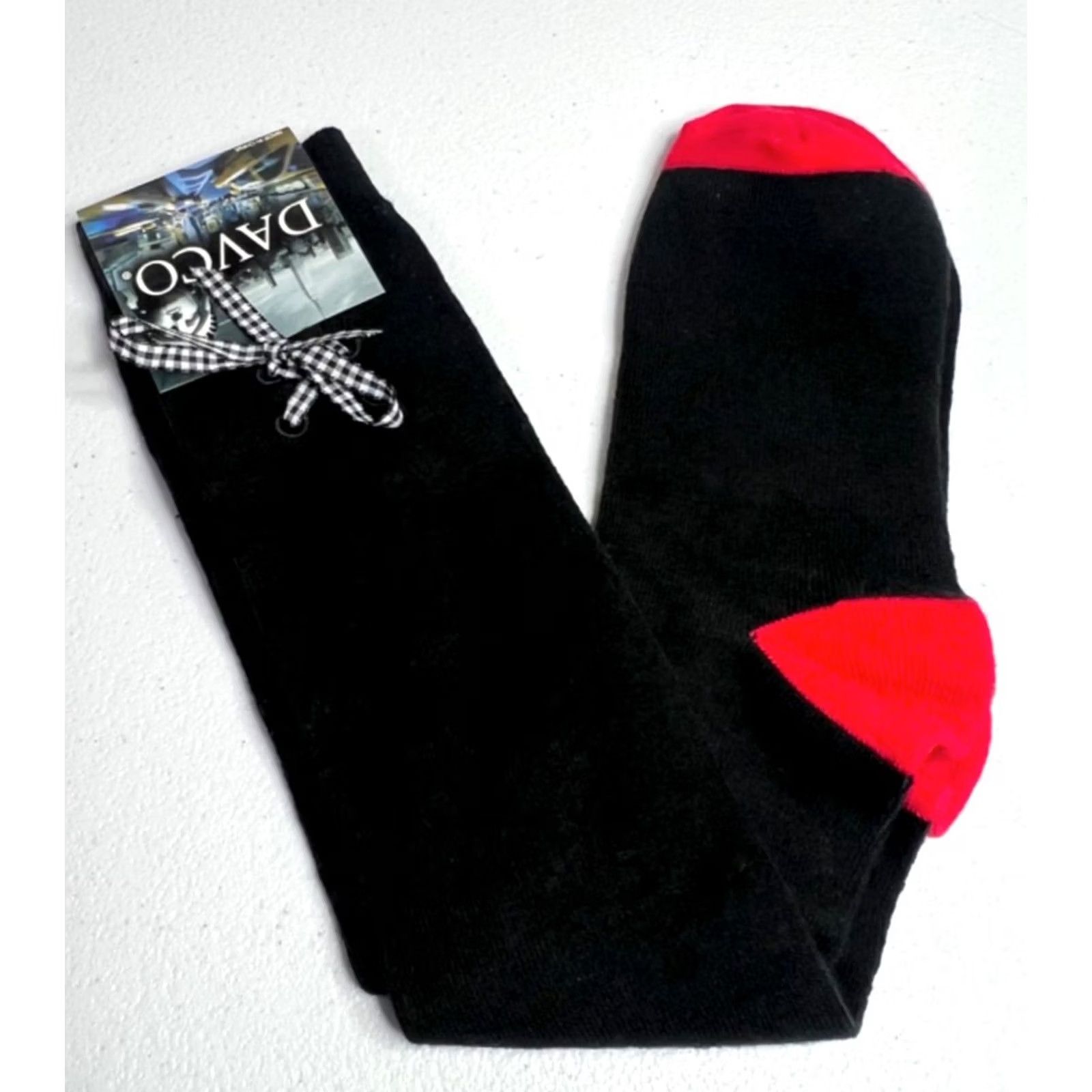 Vintage DAVCO Socks Women's Size 9-11 Black Red Knee High Lace Up Socks Size ONE SIZE - 4 Thumbnail