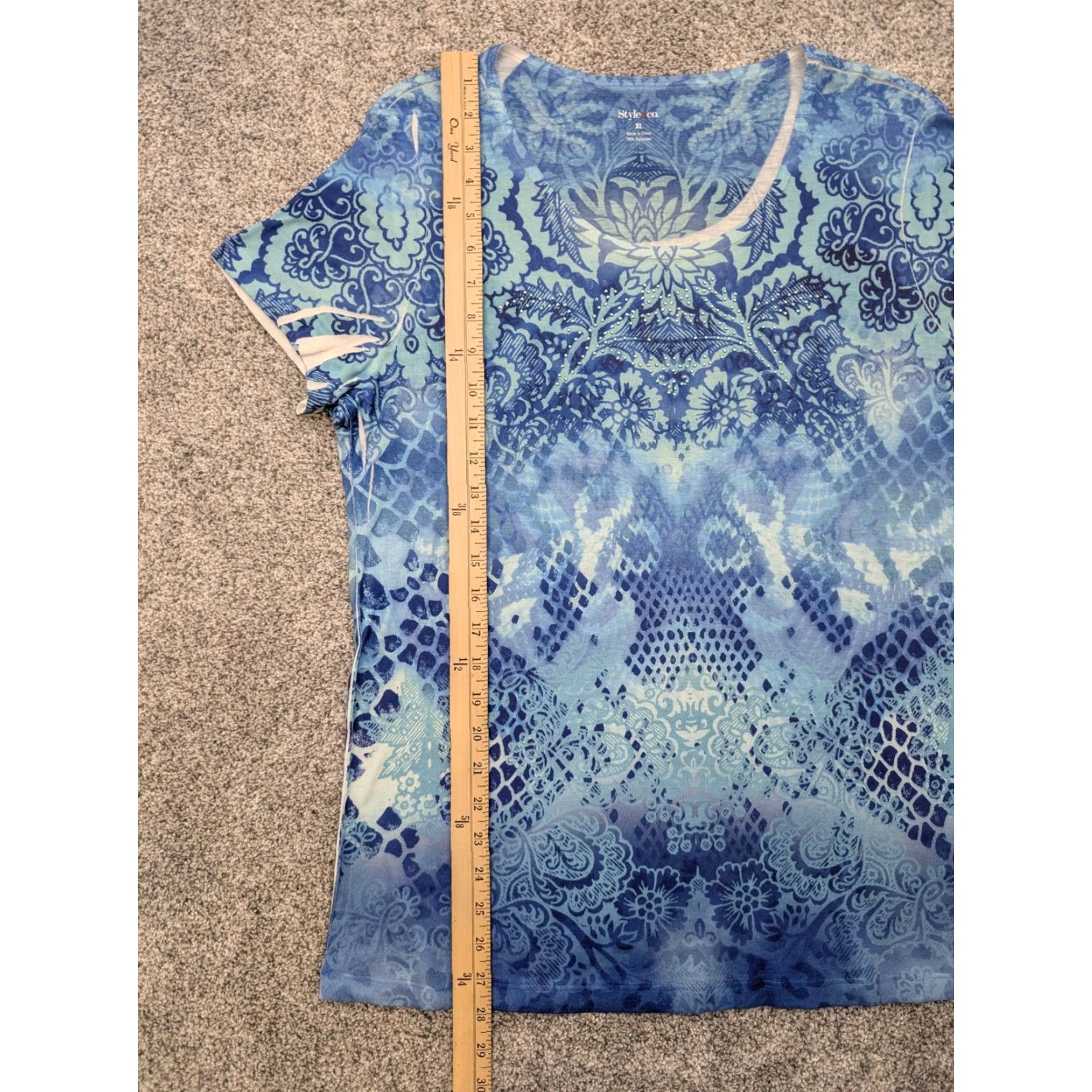 Style & Co Style & Co Shirt Womens XL Blue White Paisley Snake Print Scoop Neck Embellished Top Size XL / US 12-14 / IT 48-50 - 2 Thumbnail