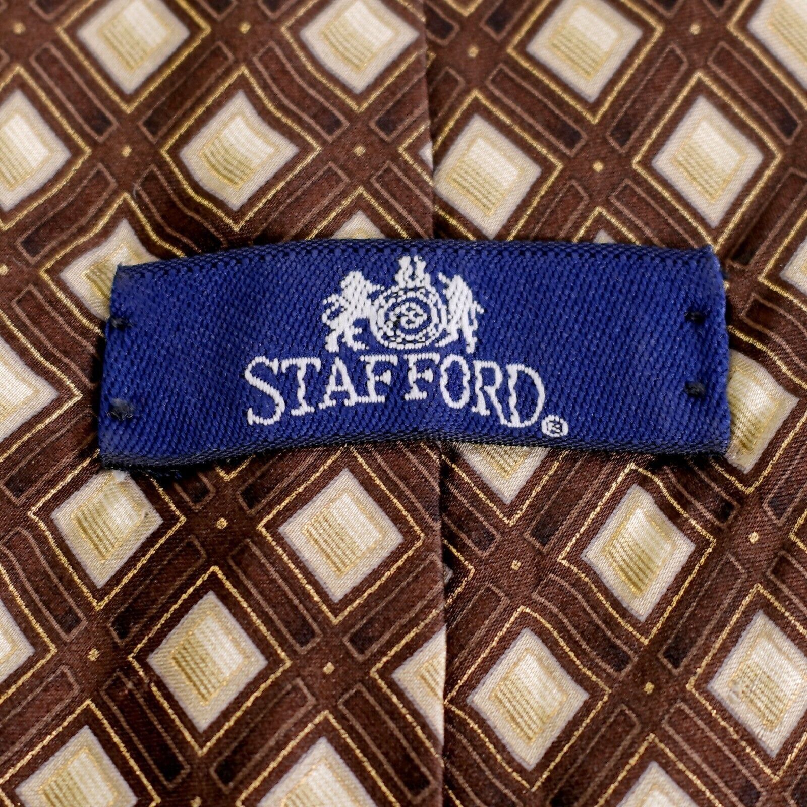 Stafford Stafford Brown Geometric Print Silk Tie Size ONE SIZE - 3 Thumbnail