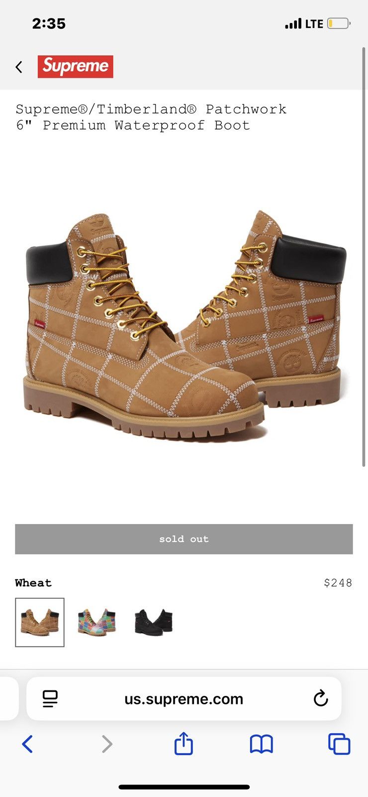 Supreme × Timberland SUPREME Timberland Patchwork 6” Waterproof Boot Wheat 11.5 Size US 11.5 / EU 44-45 - 5 Thumbnail