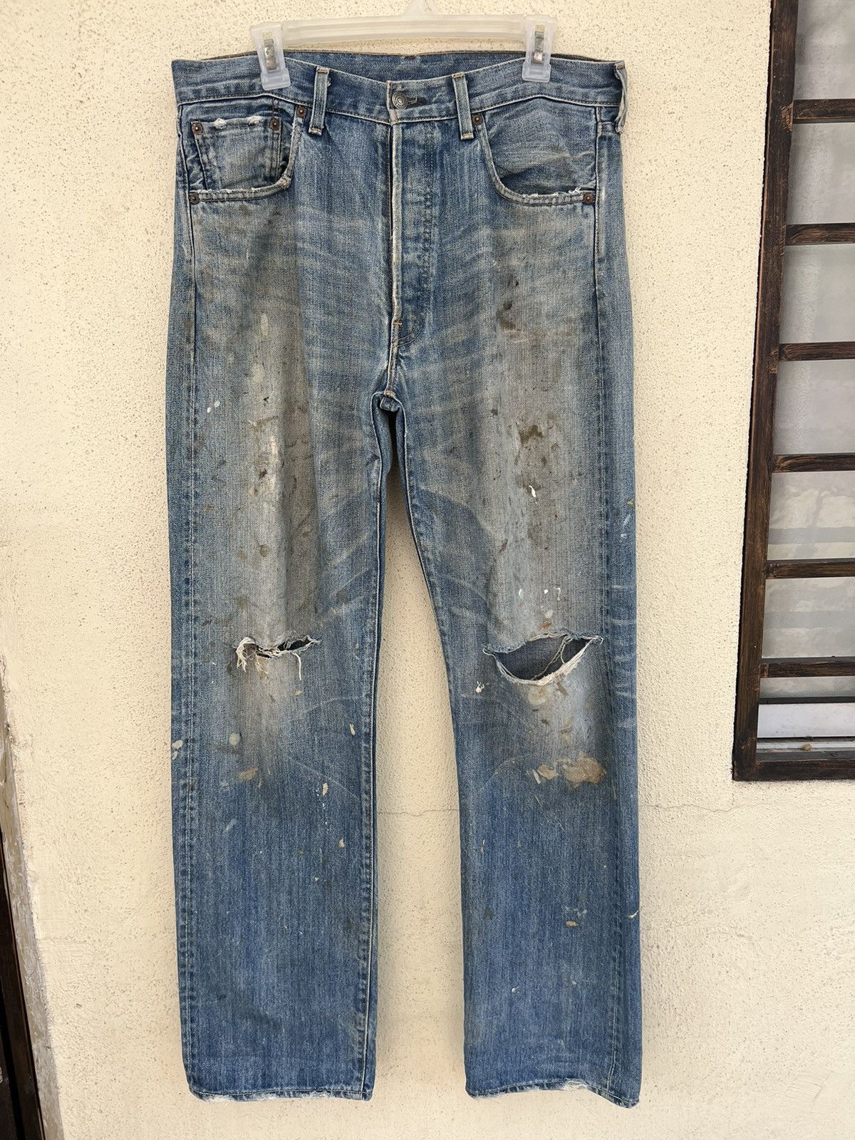 Levi's Vintage Clothing Dirty Mud 2005 LVC Levi’s 501 Big E Rip Denim Selvedge Jeans Size US 35 - 6 Thumbnail