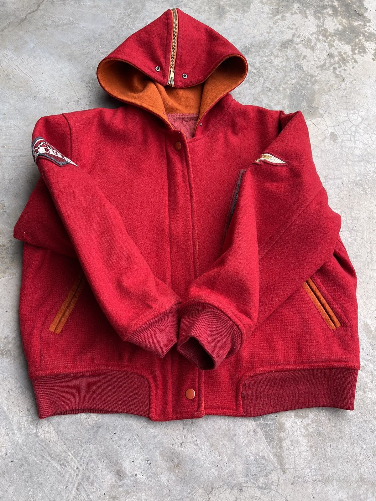 Japanese Brand × Vintage Lolita Designer Atsuki Onishi Split hood Wool Varsity Jacket Size S / US 4 / IT 40 - 11 Thumbnail