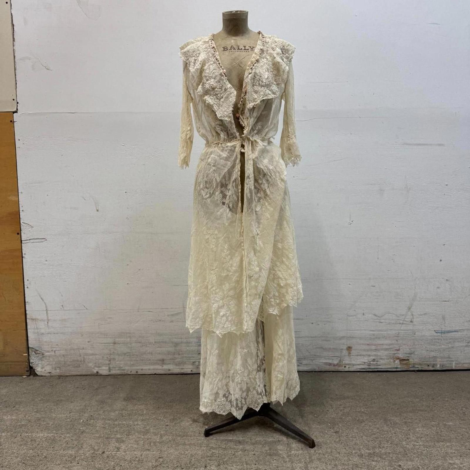 Other Antique Edwardian Tea Dress 1900s Bridal Wedding Lace Size XS / US 0-2 / IT 36-38 - 1 Thumbnail