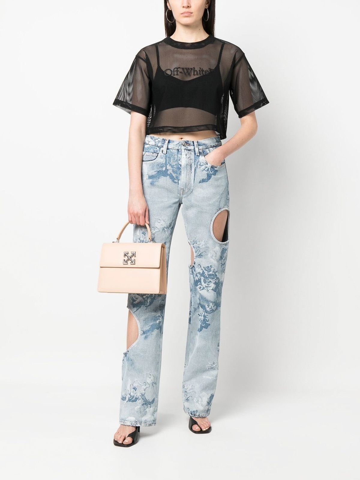 Off-White o1gr1nt0325 Bookish Mesh Crop T-Shirt in Black Size S / US 4 / IT 40 - 2 Thumbnail