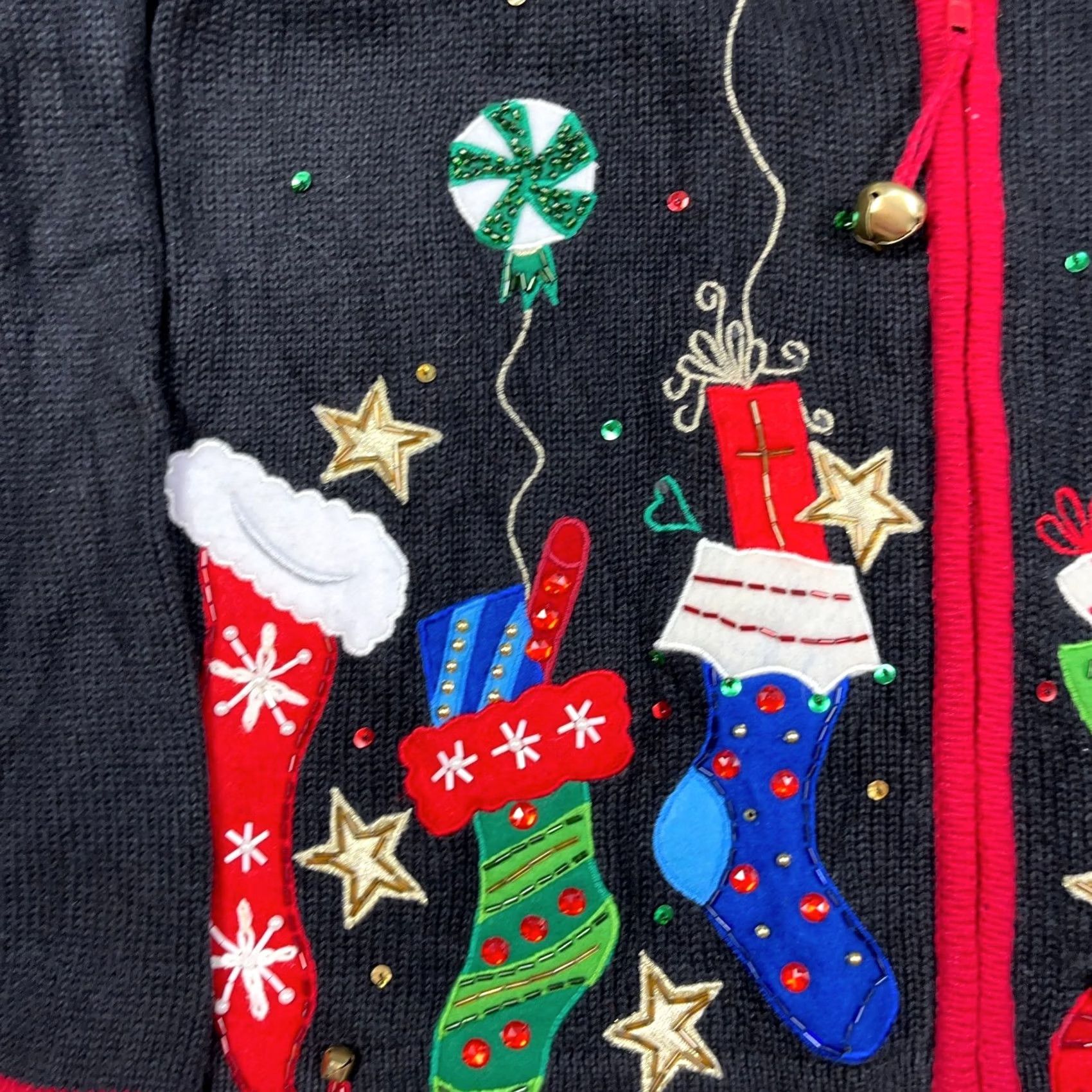 Vintage VINTAGE Christmas Cardigan Sweater Women M Full Zip Black 90s Ugly Retro Classic Holiday Christmas Cardigan Sweater Womens Size M Size M / US 6-8 / IT 42-44 - 6 Thumbnail