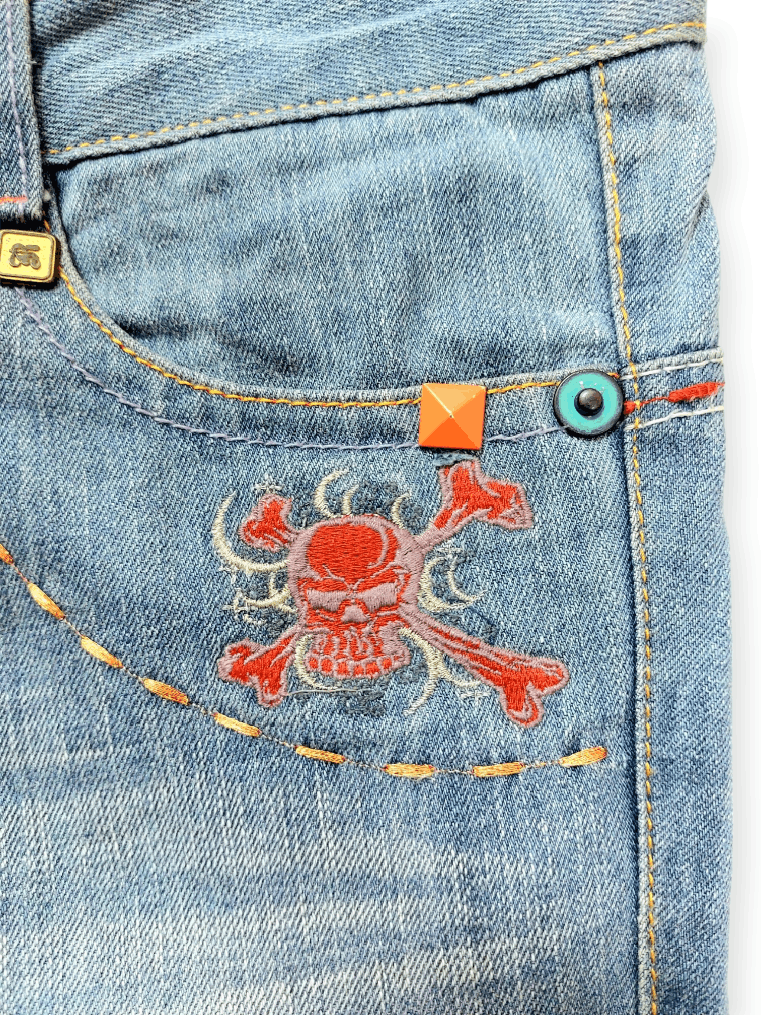Vintage ☠️ Embroidery Skulls And Eagles Back Pocket Riobera Jeans Size 26" / US 2 / IT 38 - 7 Thumbnail