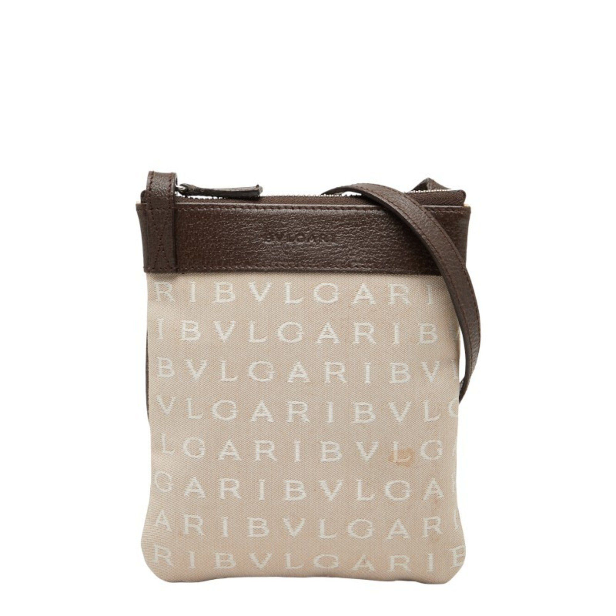 Bvlgari Bvlgari Logomania Pochette Shoulder Bag in Beige and Brown Canvas Leather for Women Size ONE SIZE - 1 Thumbnail