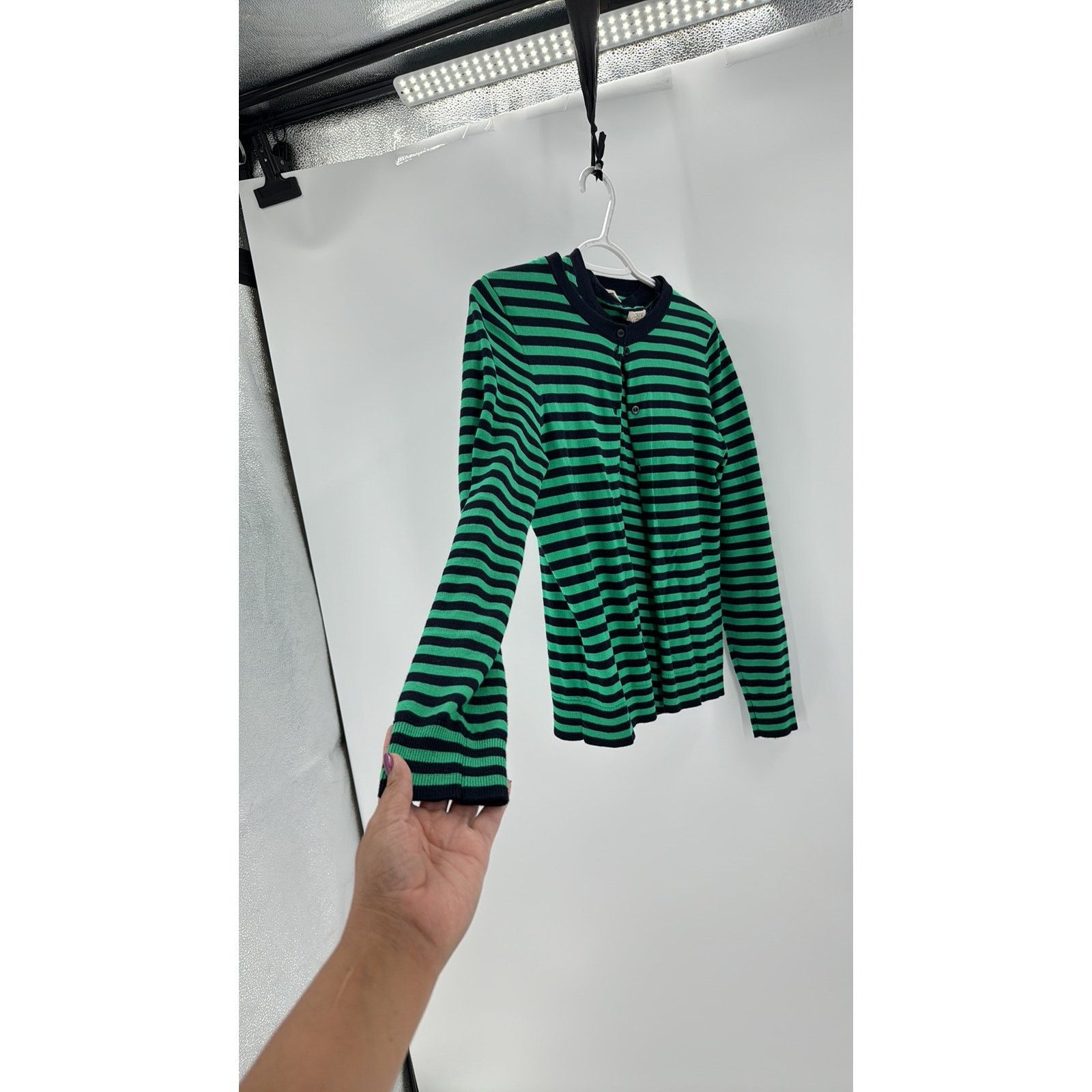 J.Crew J.Crew Striped Caryn cardigan sweater green blue classic set Size S / US 4 / IT 40 - 6 Thumbnail