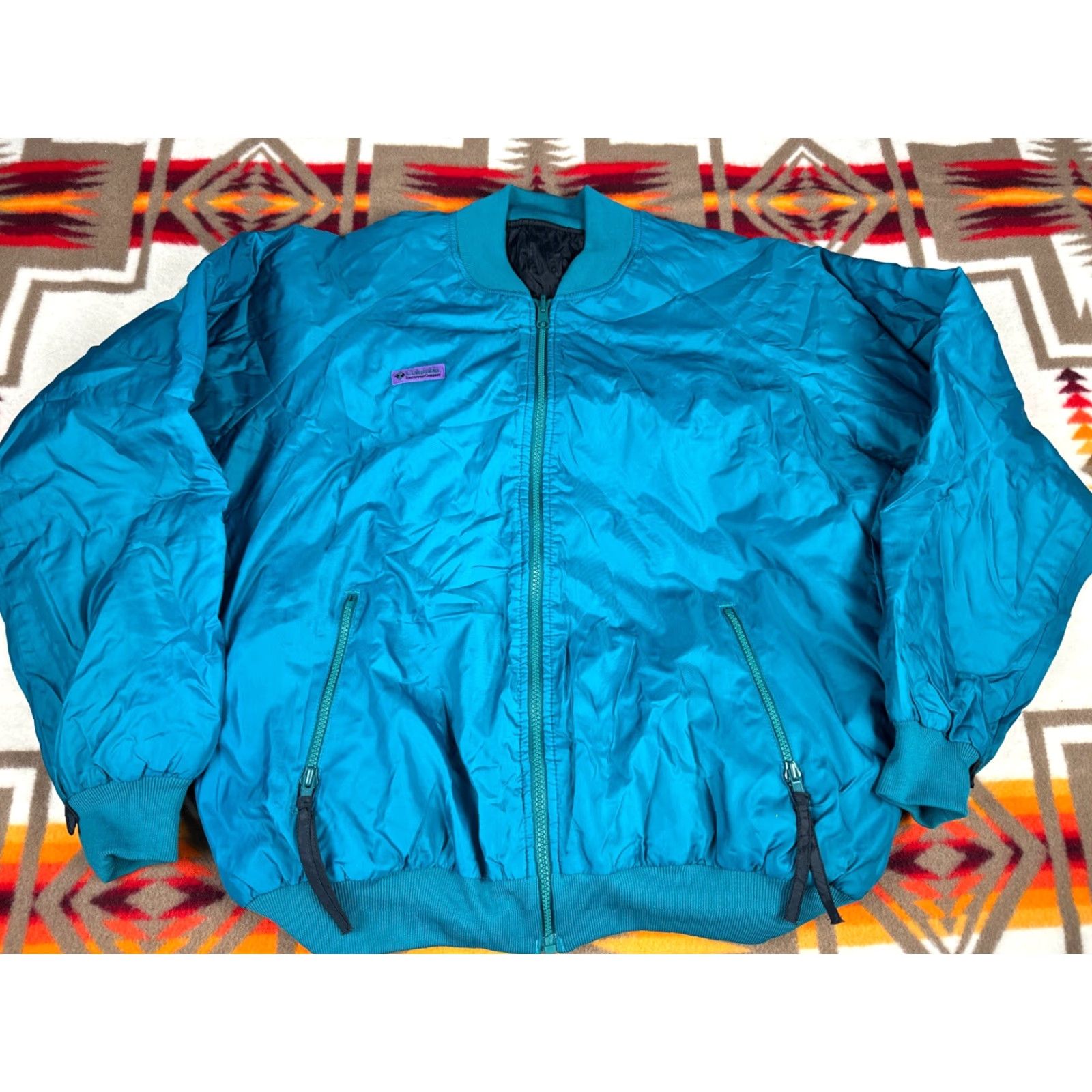 Vintage Columbia Reversible Bomber Windbreaker Jacket Men L Black Aqua Nylon Size US L / EU 52-54 / 3 - 2 Thumbnail