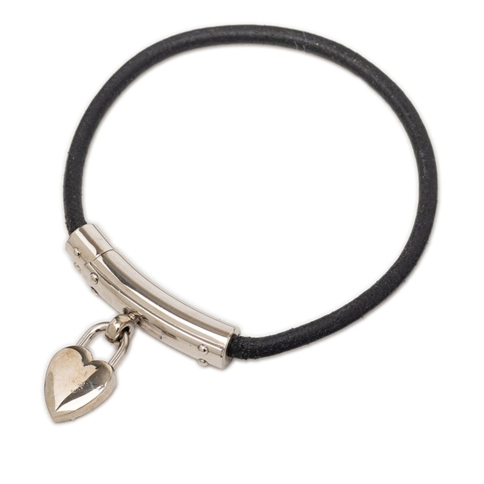 Hermes Hermes Viviride Heart Padlock Bracelet, Silver, Black Metal Leather, Women's HERMES Size ONE SIZE - 1 Thumbnail