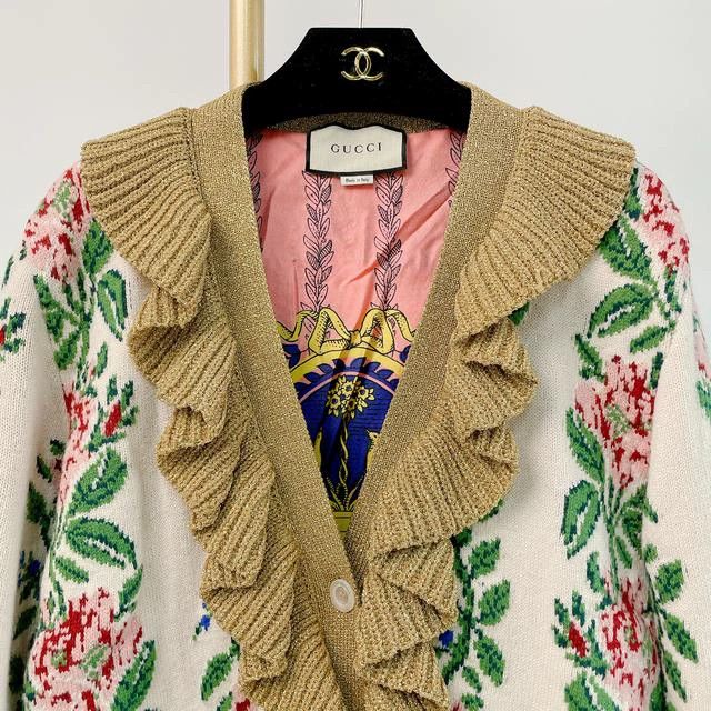 Gucci Gucci Gold thread floral wool lotus leaf collar knitted ca Size M / US 6-8 / IT 42-44 - 3 Thumbnail