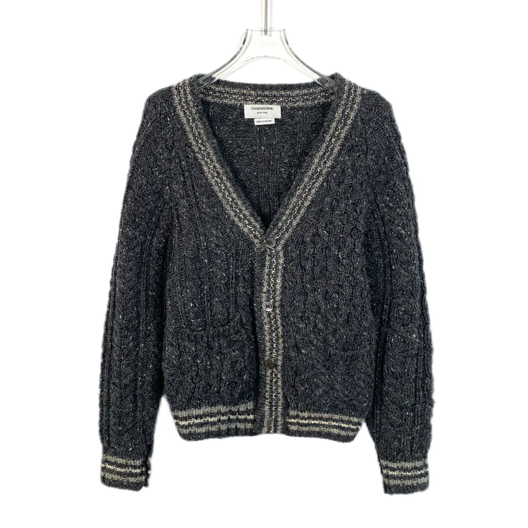 Thom Browne Thom Browne Dark Grey Wool Cable Knit V-Neck Cardigan With S Size XS / US 0-2 / IT 36-38 - 1 Thumbnail