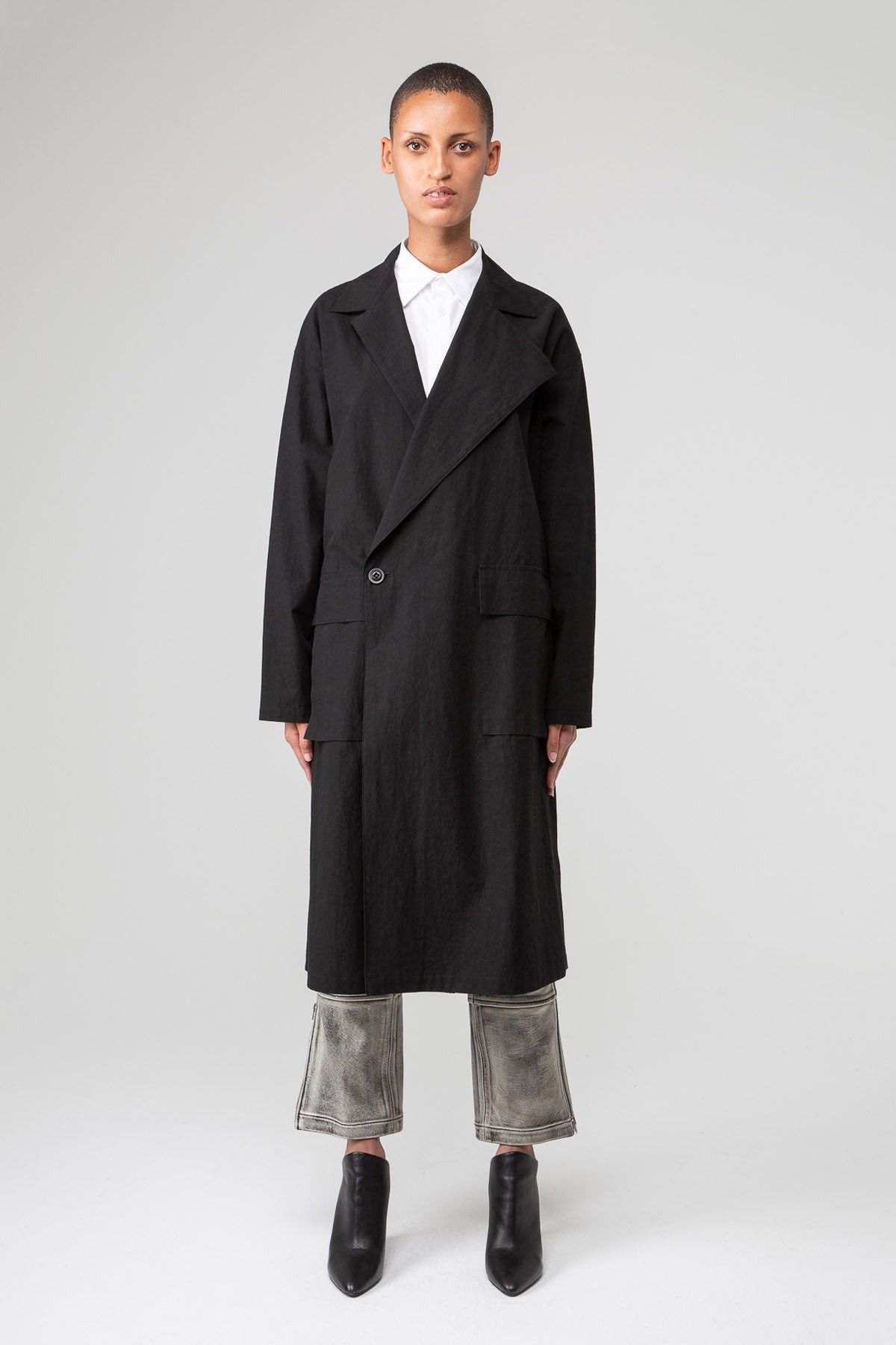 Pre-owned Yohji Yamamoto $1350 Nwt  Y's O-flap Duster Coat In Black