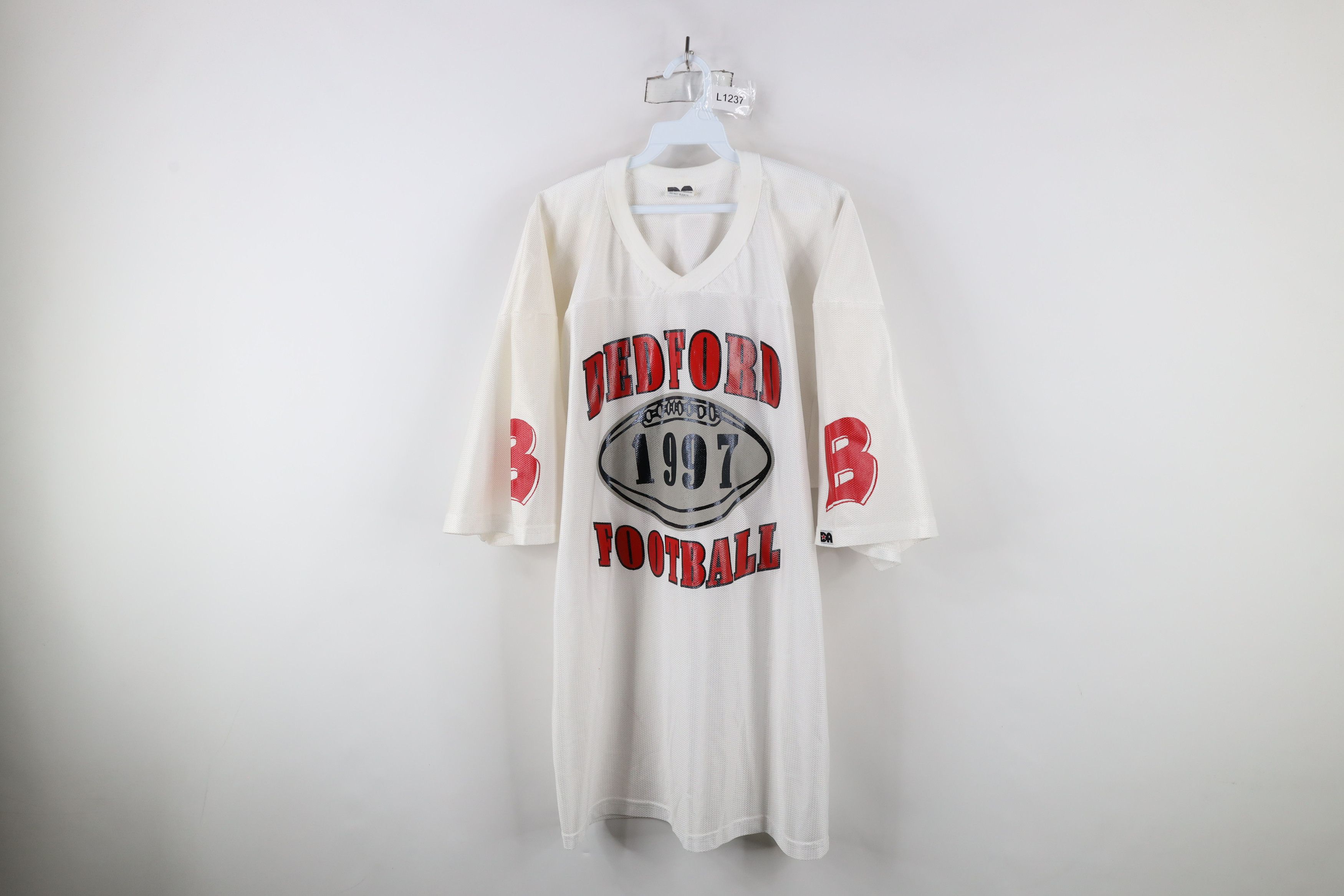 Vintage Vintage 90s Bedford Football Mesh Football Jersey White USA Size US XL / EU 56 / 4 - 1 Thumbnail