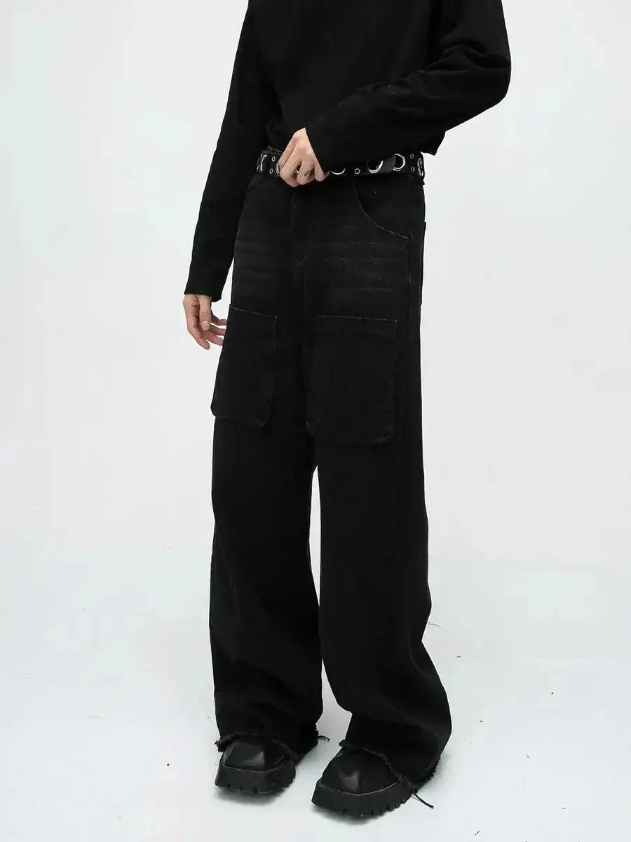 Japanese Brand Retro loose straight leg wide leg fringed jeans Size US 32 / EU 48 - 1 Thumbnail