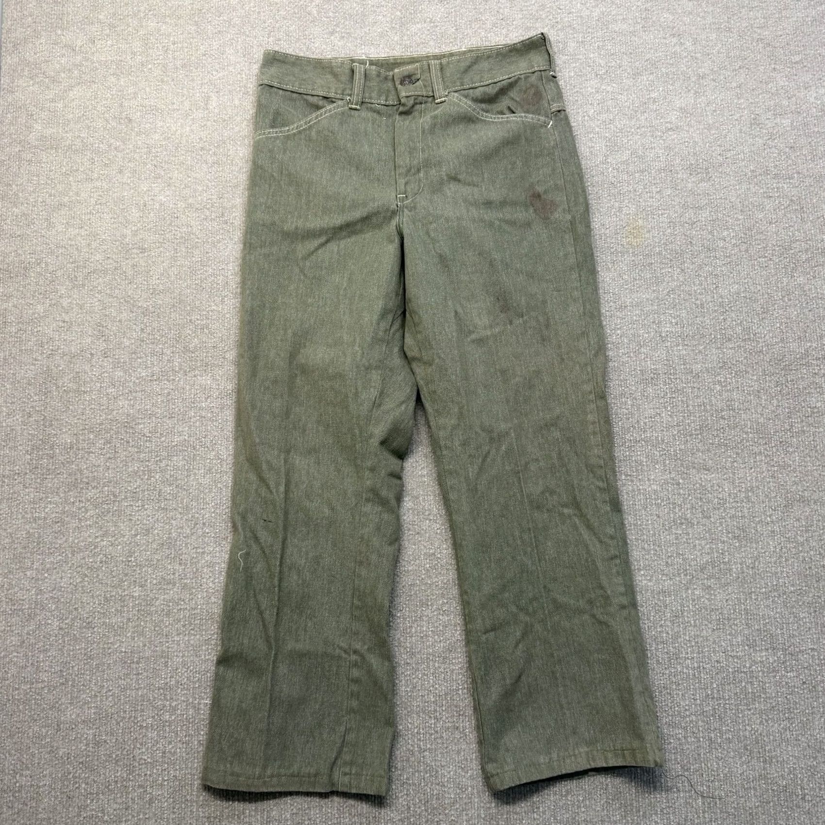 Denime VINTAGE Green Denim Jeans Mens 31x26 Zipper Fly Distressed Straight Leg Size US 31 - 2 Thumbnail
