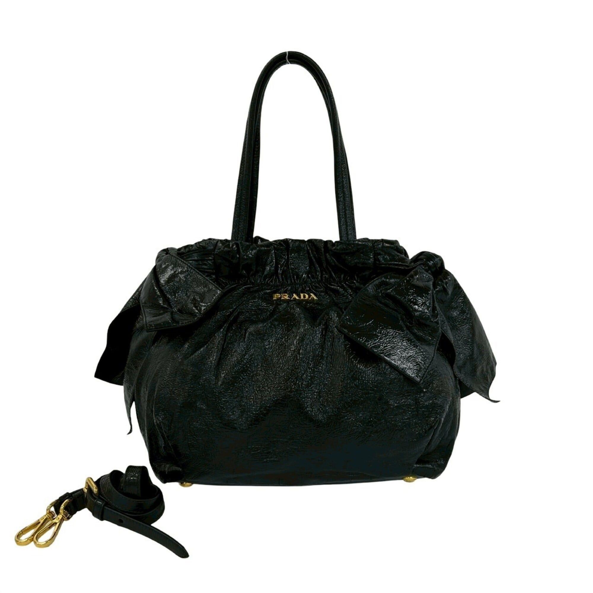 Prada PRADA logo hardware, side ribbon, 2-way leather shoulder bag, handbag, mini tote black l22-4 Size ONE SIZE - 1 Thumbnail
