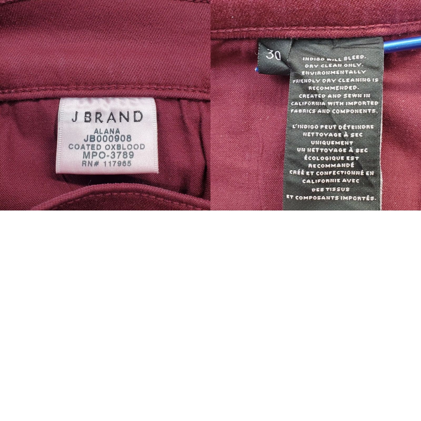 J Brand J Brand Skinny Jeans Womens 30 Burgundy Denim Flat Front Ankle Slit Streetwear Jeans Size 30" / US 8 / IT 44 - 8 Thumbnail