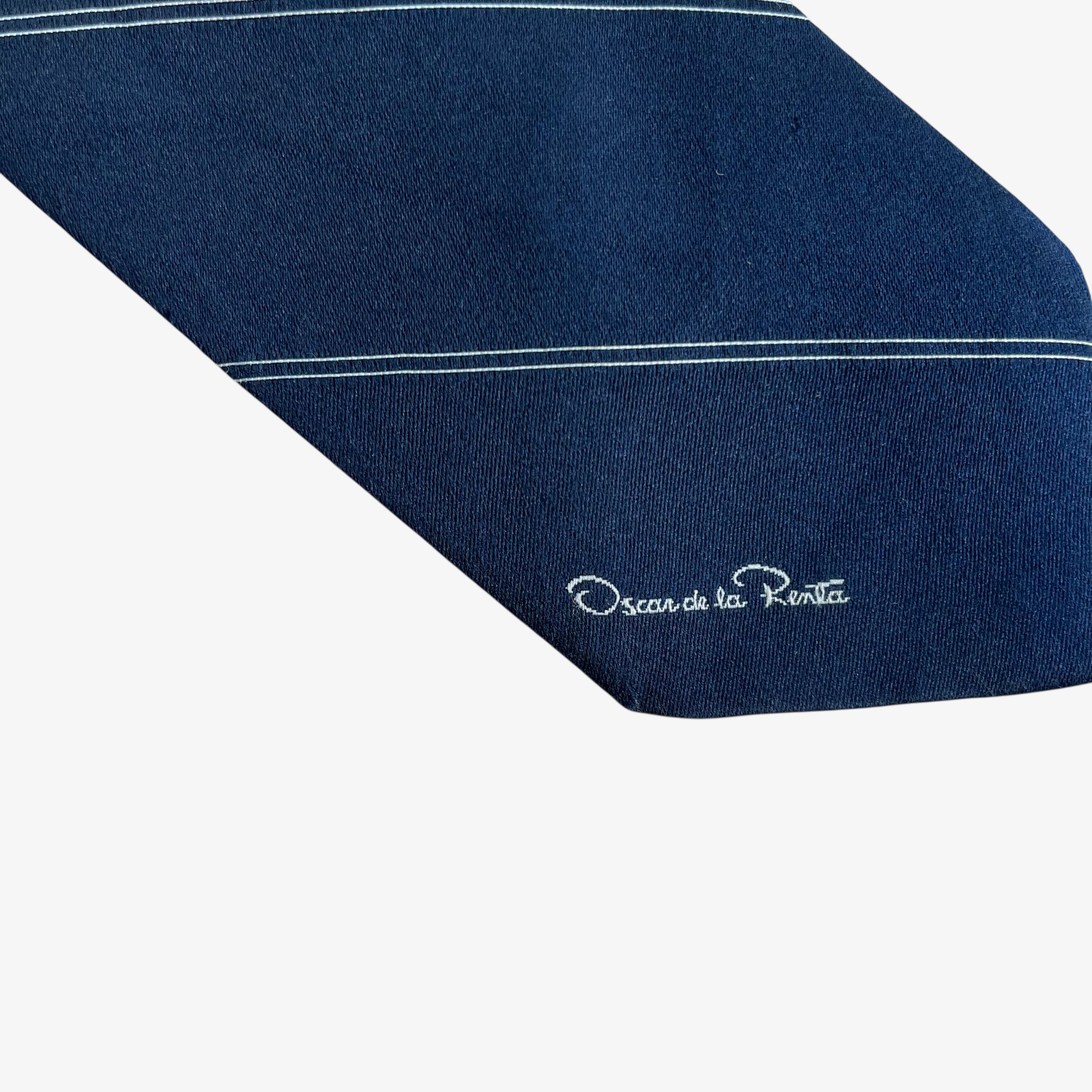 Oscar De La Renta Vintage 90s Oscar De La Renta Navy & White Striped Silk Tie Size ONE SIZE - 3 Thumbnail