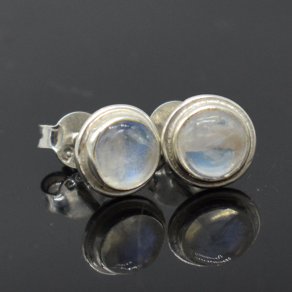 Handmade Handmade Rainbow Moonstone Stud Earrings: 925K Silver Size ONE SIZE - 5 Thumbnail