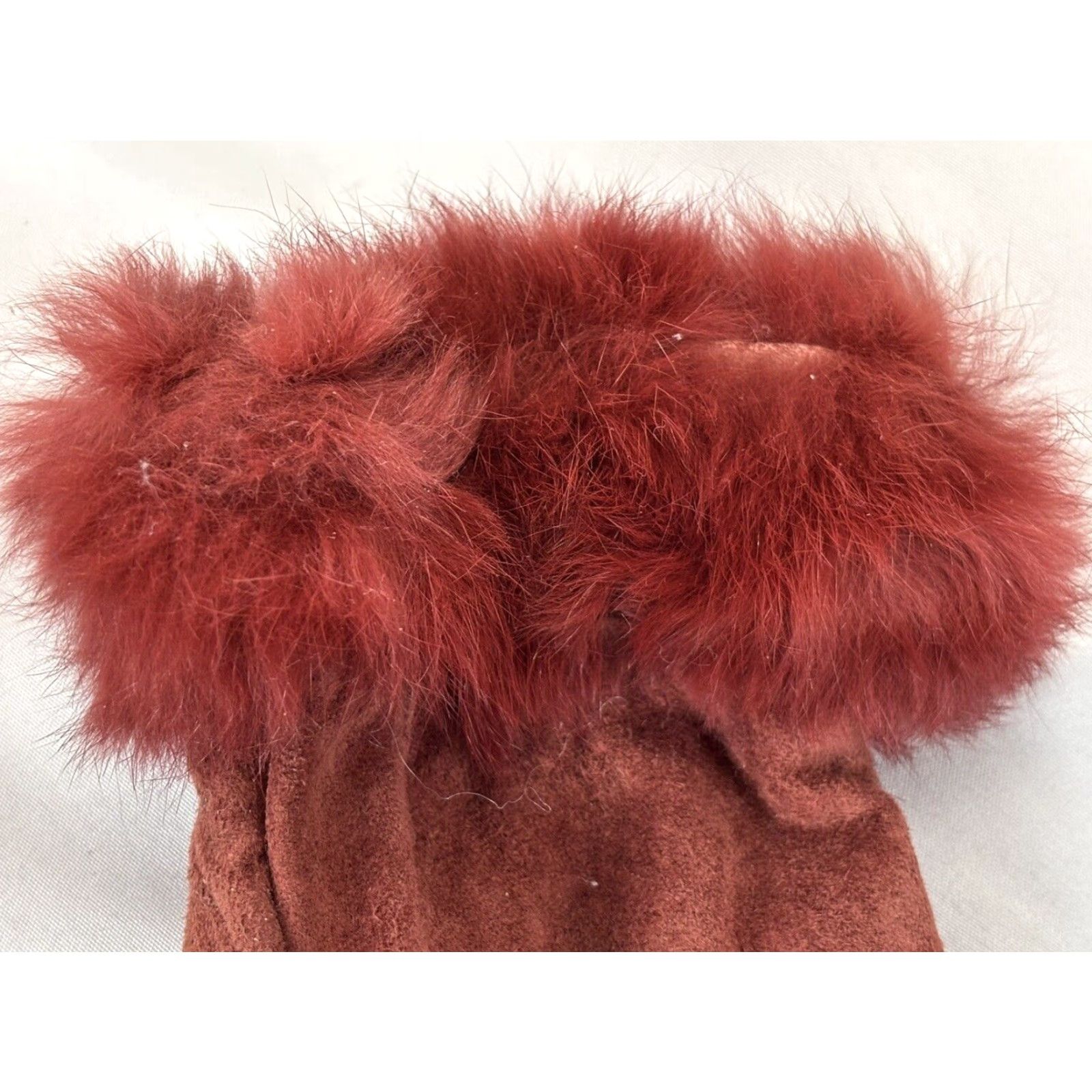 Wilson Wilson’s Leather Gloves Women’s L Red/rust Suede Real Fur Trim Size ONE SIZE - 2 Thumbnail