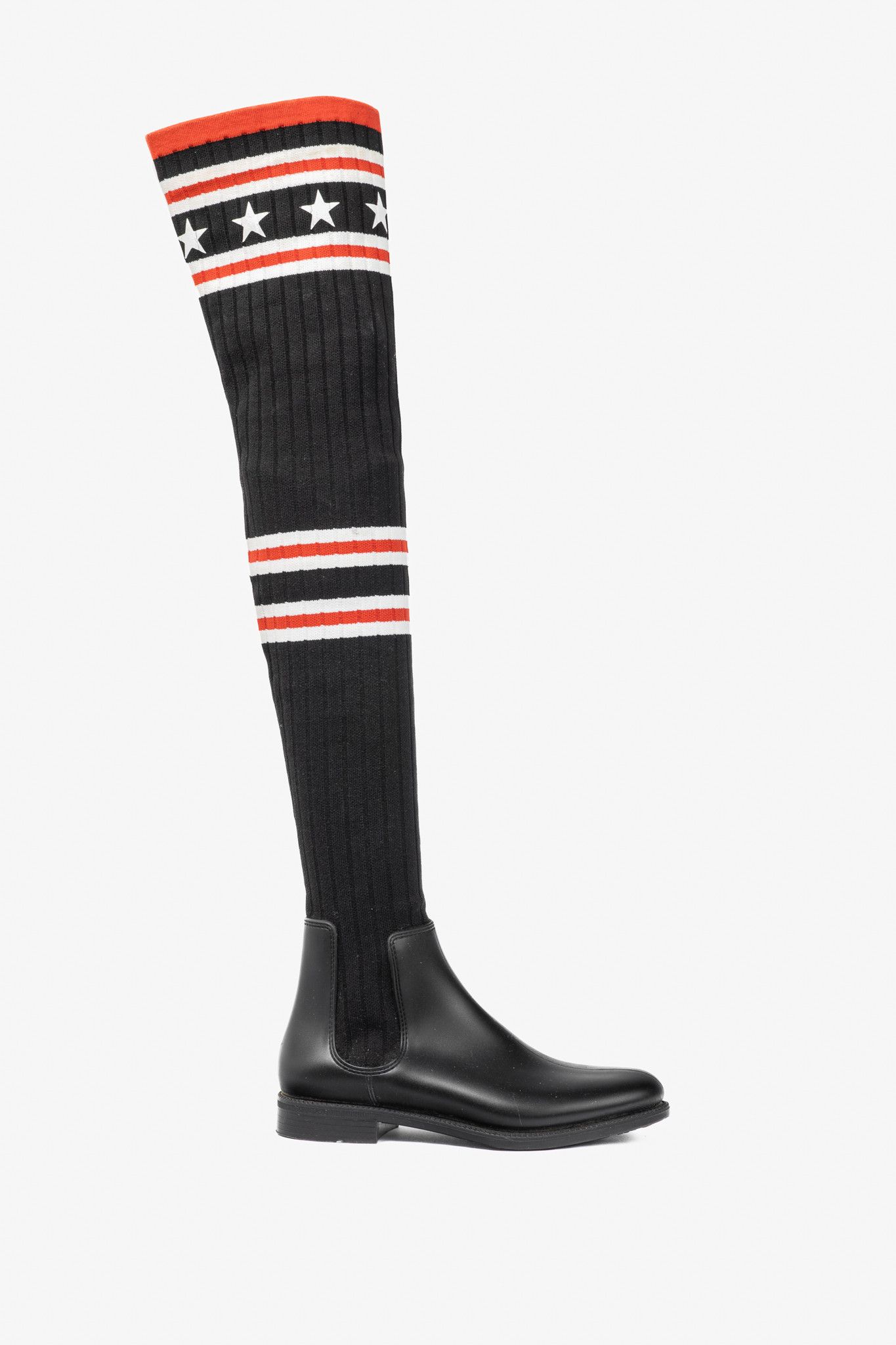 Givenchy Givenchy Black Over-the-Knee Star & Stripe Sock Rain Boots Size US 4.5 / IT 34.5 - 1 Thumbnail