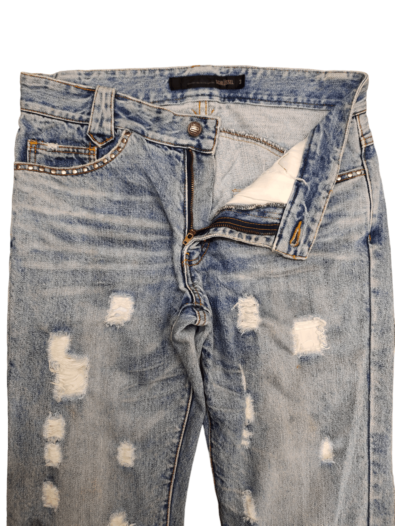 Hysteric Glamour × Undercover Schlussel Distress Faded Studded Denim Pants Size US 32 / EU 48 - 9 Thumbnail