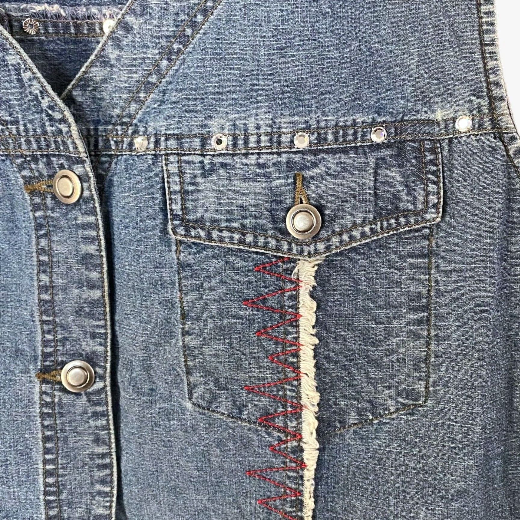 Vintage VINTAGE Carole Little Denim Vest Button-Up Stonebridge Rhinestones Womens Plus 20 Blue Vest Ladies 20s Size 3XL / US 20-22 - 7 Thumbnail