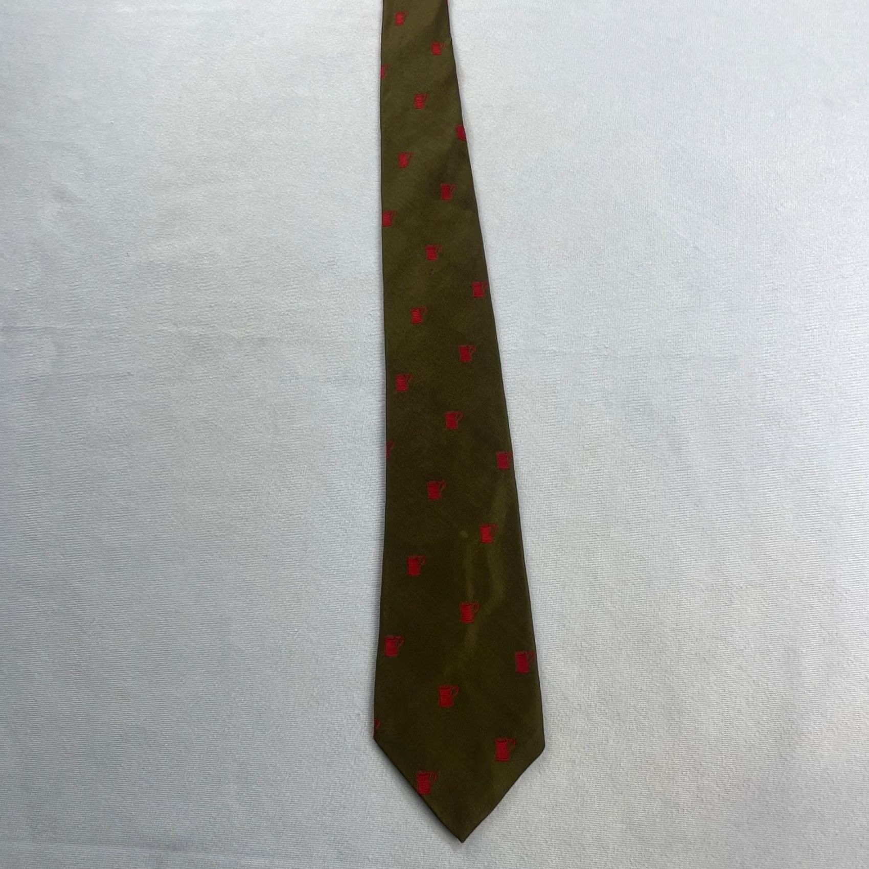 Etro VINTAGE Silk Tie 3x55 Green Red Coffee Mug Pattern Polka Dot Neck Tie Men One Size Adjustable Handmade Silk Vintage Designer Neckwear#> Size ONE SIZE - 5 Thumbnail