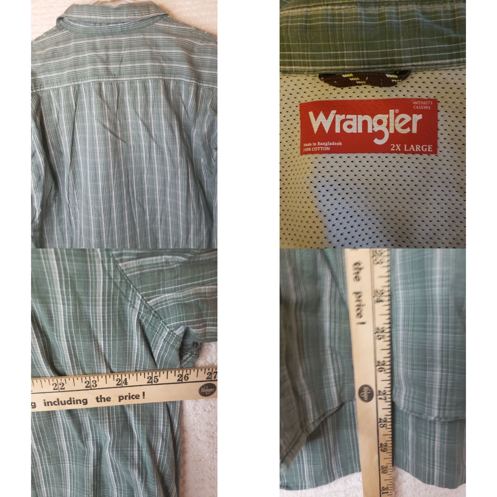 Wrangler Wrangler Outdoor Shirt Mens 2XL Green Plaid Short Sleeve Button Up Untuck Pocket Size US XXL / EU 58 / 5 - 8 Thumbnail