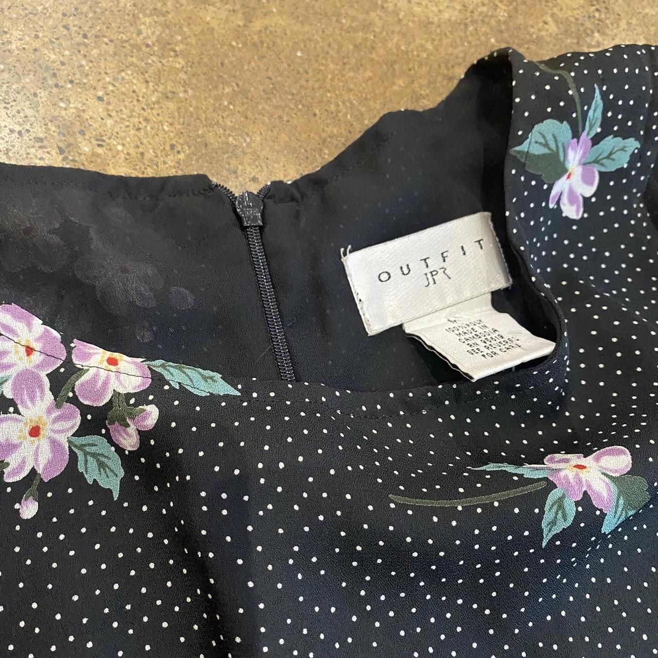 Designer Black Polka Dot Floral Mini Dress Size L / US 10 / IT 46 - 3 Thumbnail
