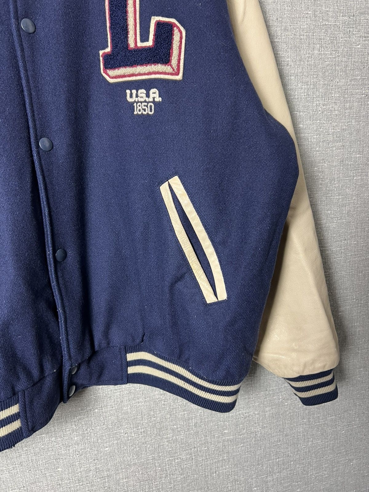 Levi's × Levi's Vintage Clothing Vintage Levis USA Varsity Bomber Jacket Leather Sleeves Size US L / EU 52-54 / 3 - 17 Thumbnail